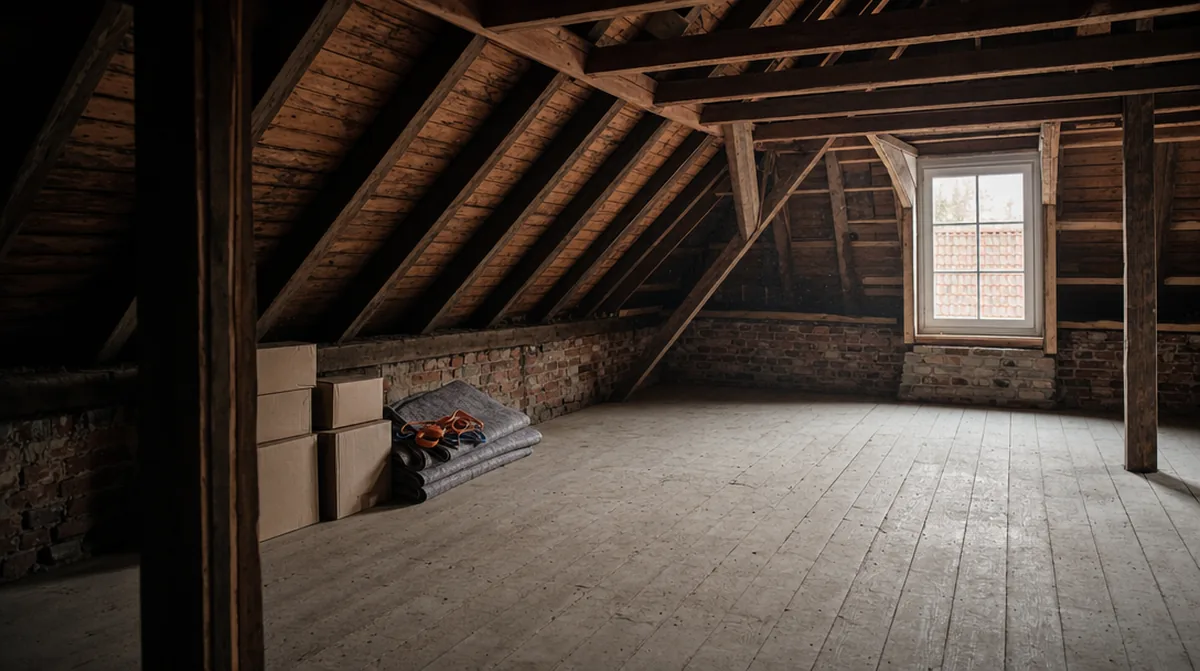 Leergeräumter Dachboden in einem Backsteinhaus in Schleswig-Holstein