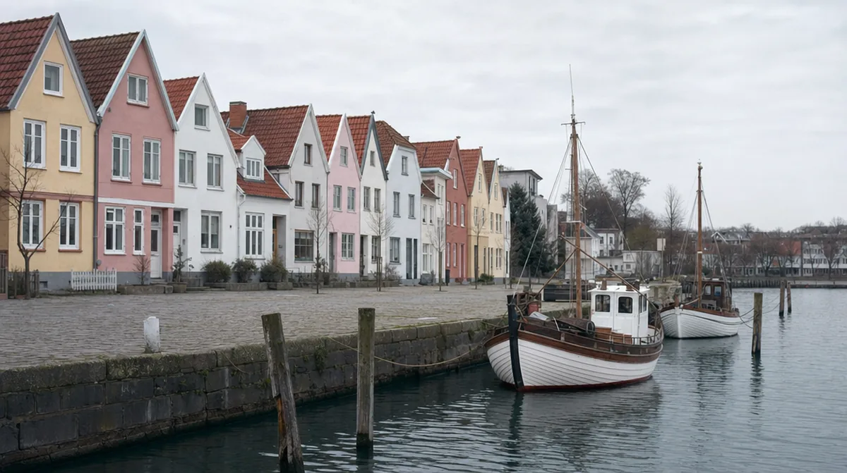 Giebelhäuser am Hafen von Eckernförde an der Ostsee