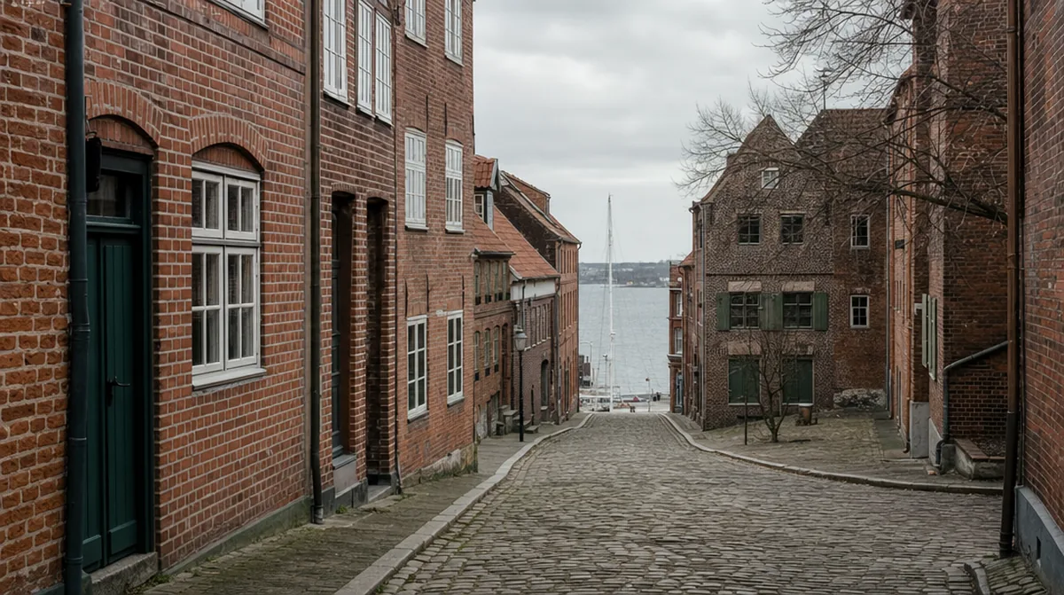 Kaufmannshof in der Flensburger Altstadt hinunter zur Förde
