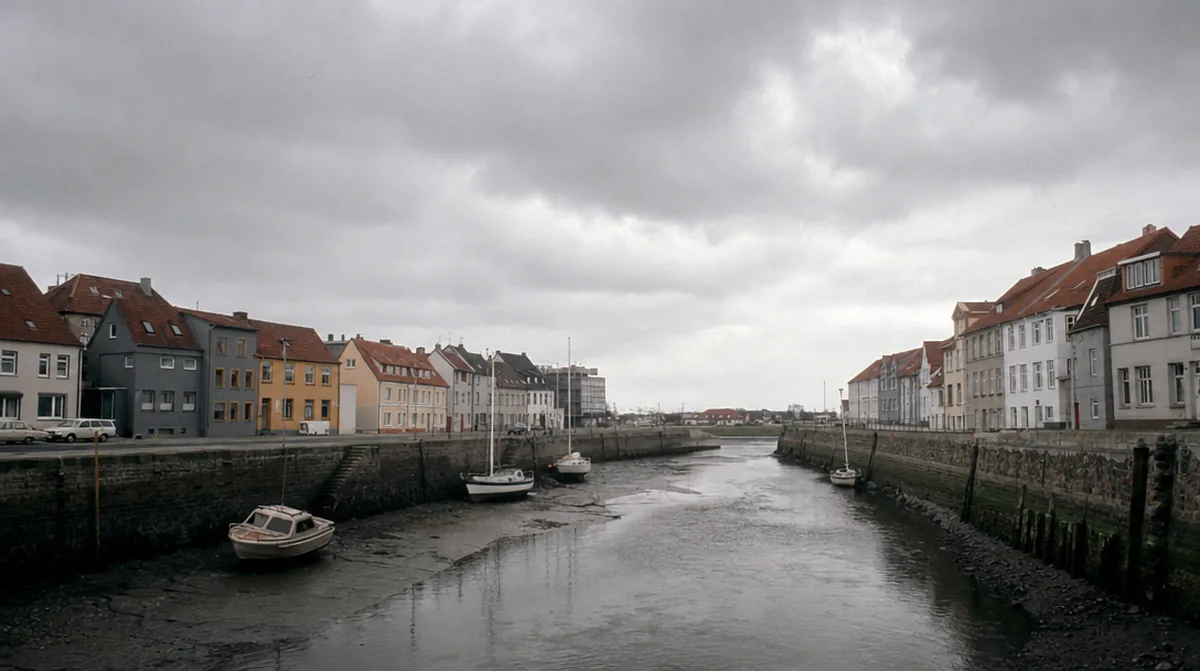 Binnenhafen von Husum bei Niedrigwasser an der Nordsee