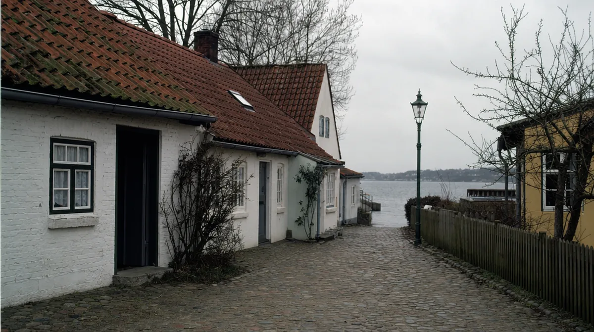 Reetgedeckte Fischerhäuser am Wasser in Schleswig an der Schlei