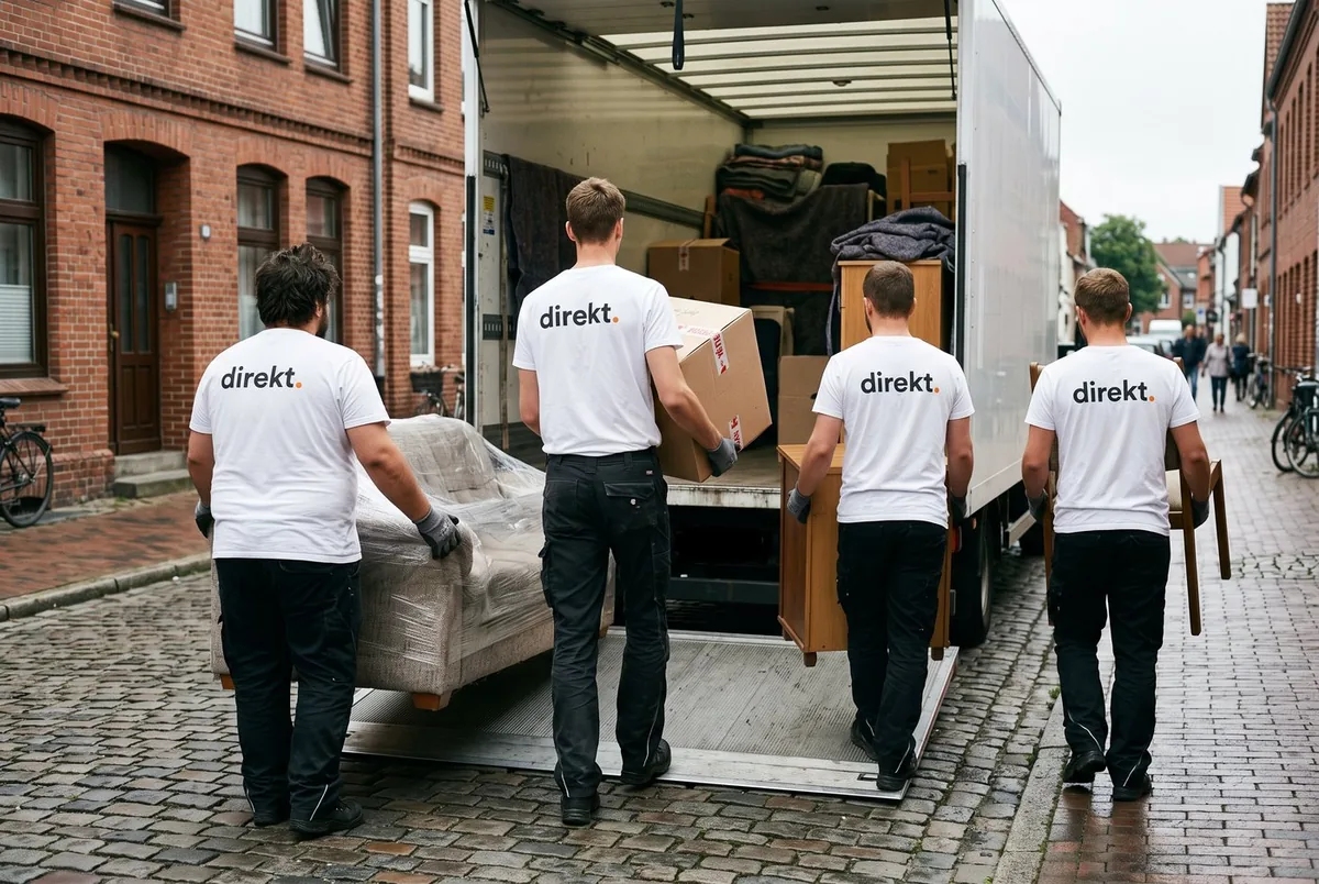 Team von direkt. belädt den 7,49-Tonner bei einer Haushaltsauflösung in Schleswig-Holstein