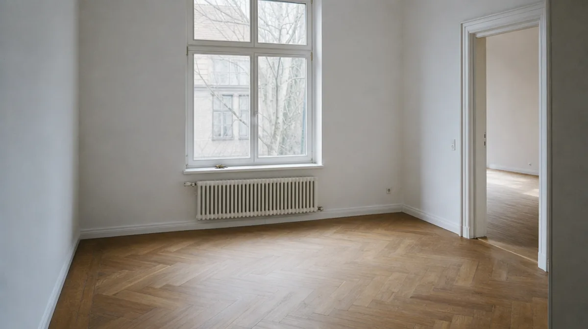 Leere Altbauwohnung nach der Wohnungsauflösung, besenrein zur Übergabe